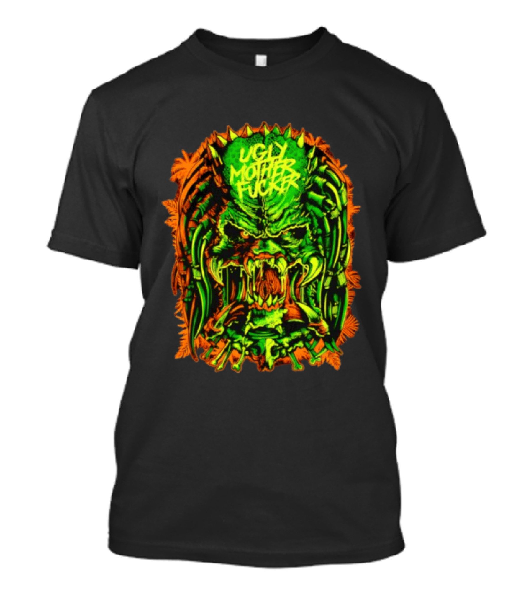 Predator Ugly Mother Fucker Alien Mask Neon Green And Orange T-Shirt