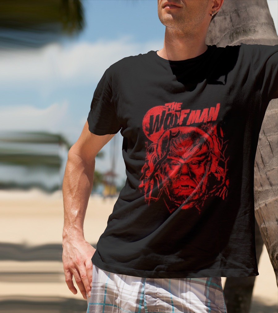 The Wolfman Under Moon Halloween Classic Monster Face T-Shirt