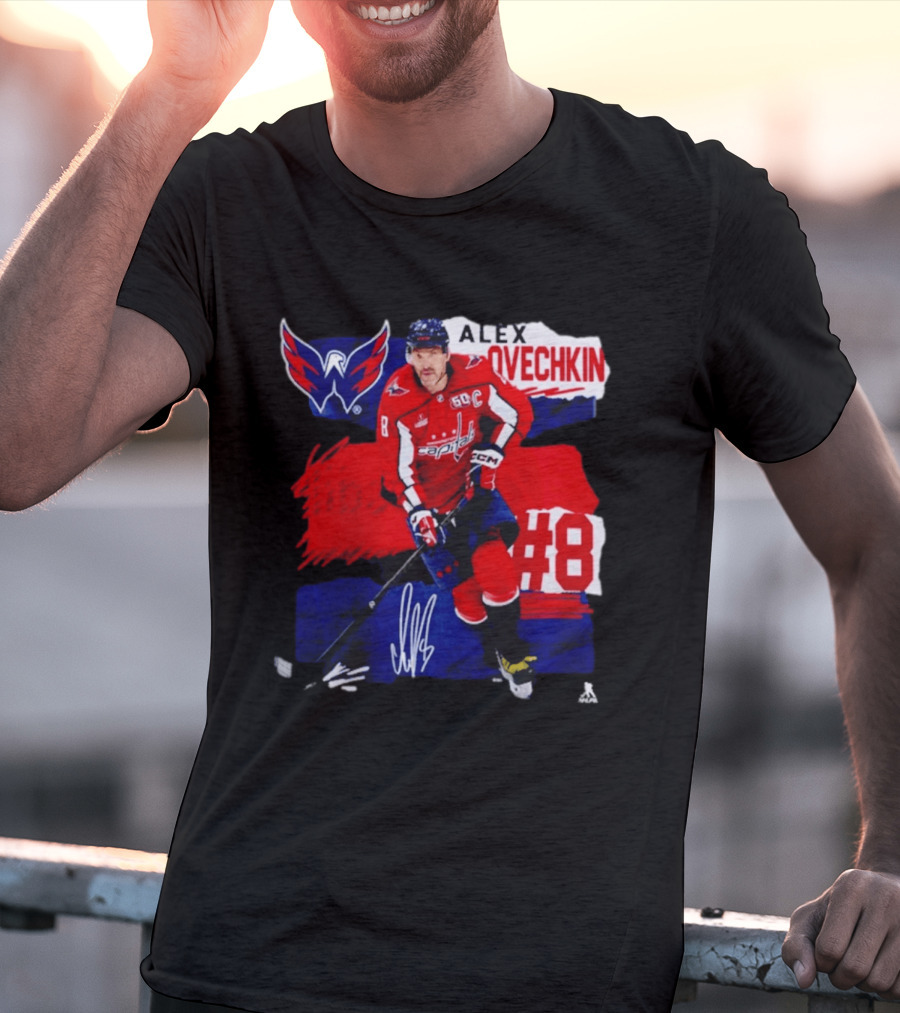 Washington Capitals Alex Ovechkin #8 Hockey Signature T-Shirt