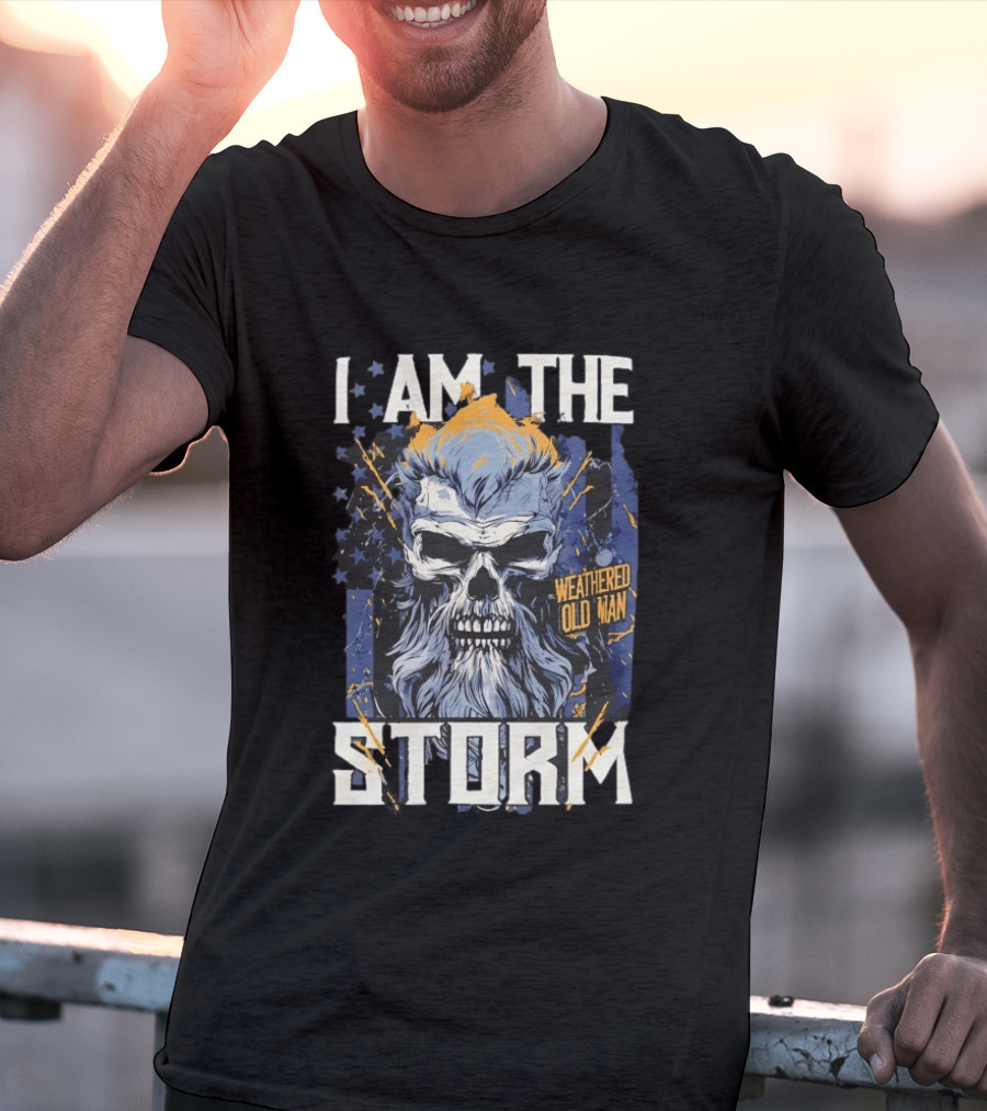 I Am The Storm Weathered Old Man Skull T-Shirt