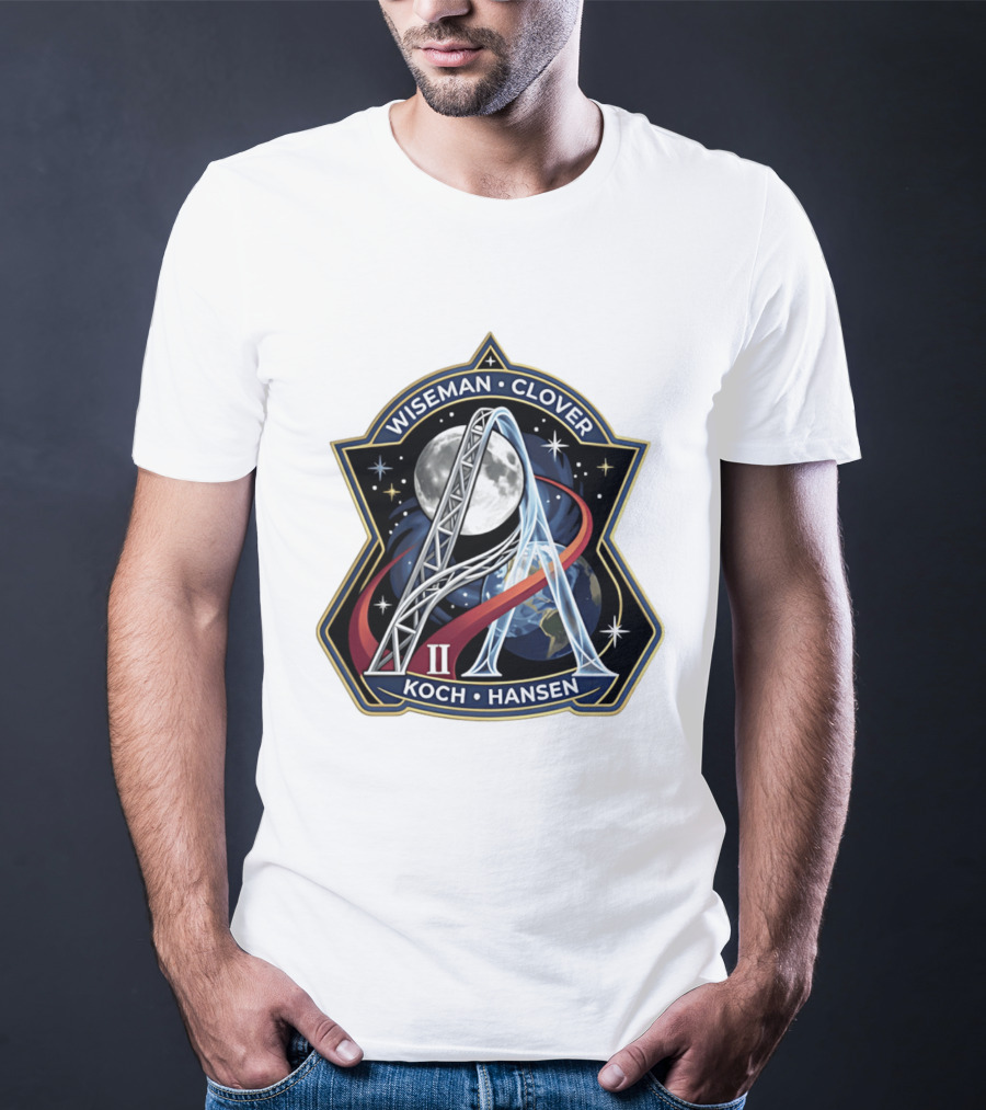 Wiseman Clover Koch Hansen Artemis II Mission Patch With Moon And Earth Galaxy T-Shirt
