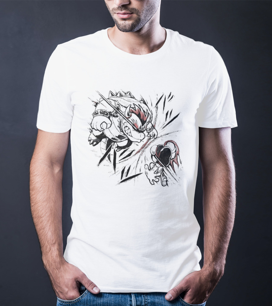 Bowser Vs Mario Epic Showdown Battle Sketch T-Shirt