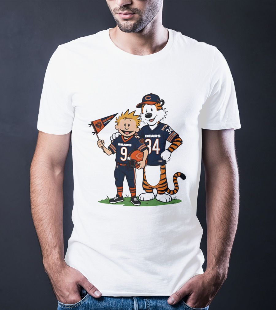 Calvin Hobbes Bears 9 34 Football Fan Outfit T-Shirt