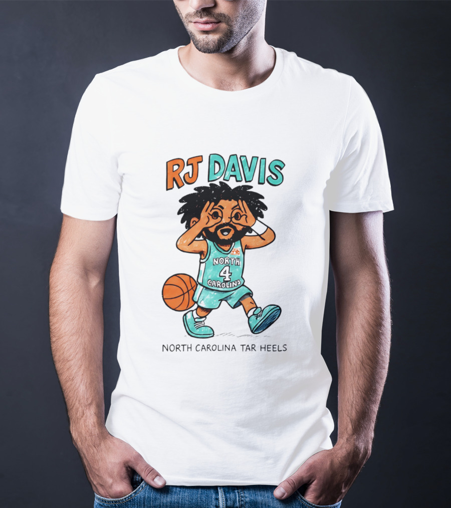 RJ Davis North Carolina Tar Heels Number 4 Basketball Caricature T-Shirt