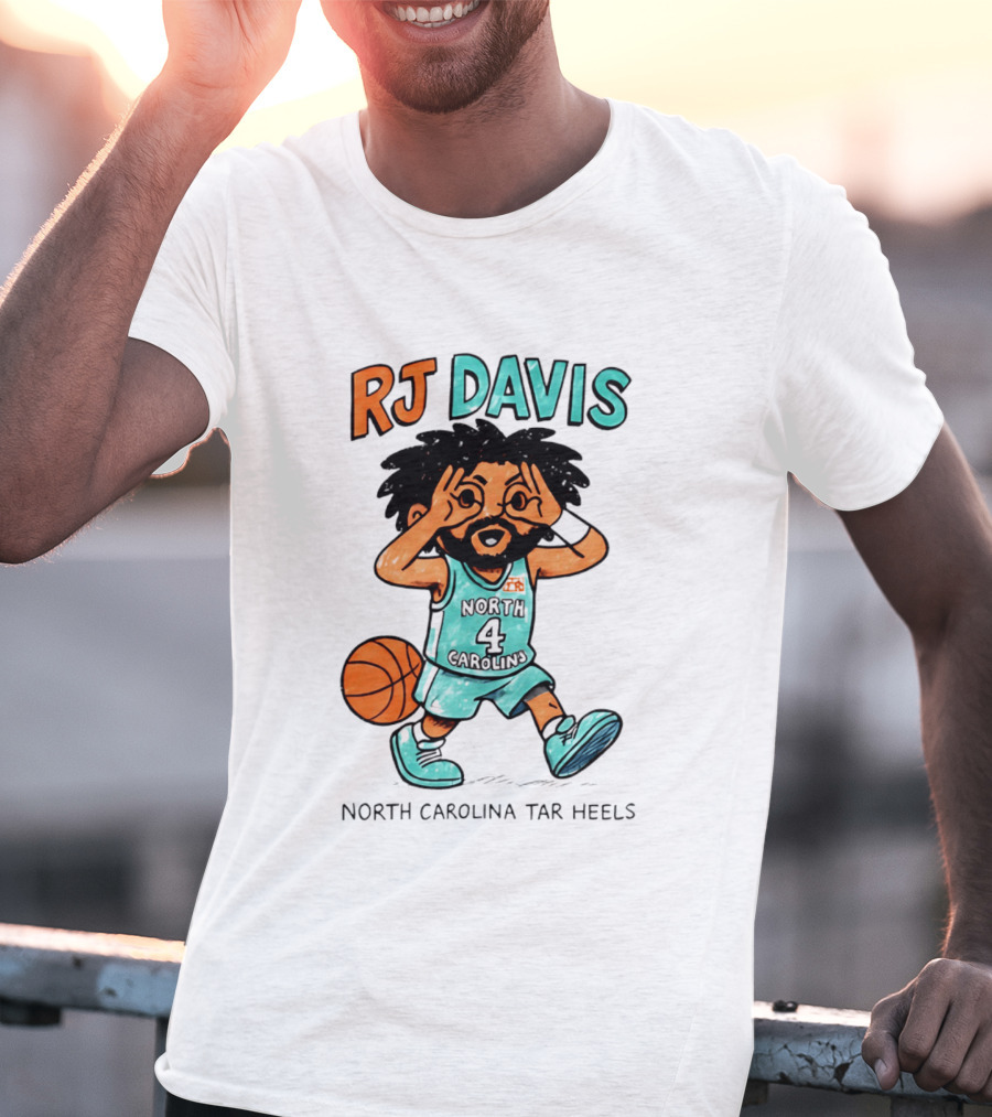 RJ Davis North Carolina Tar Heels Number 4 Basketball Caricature T-Shirt