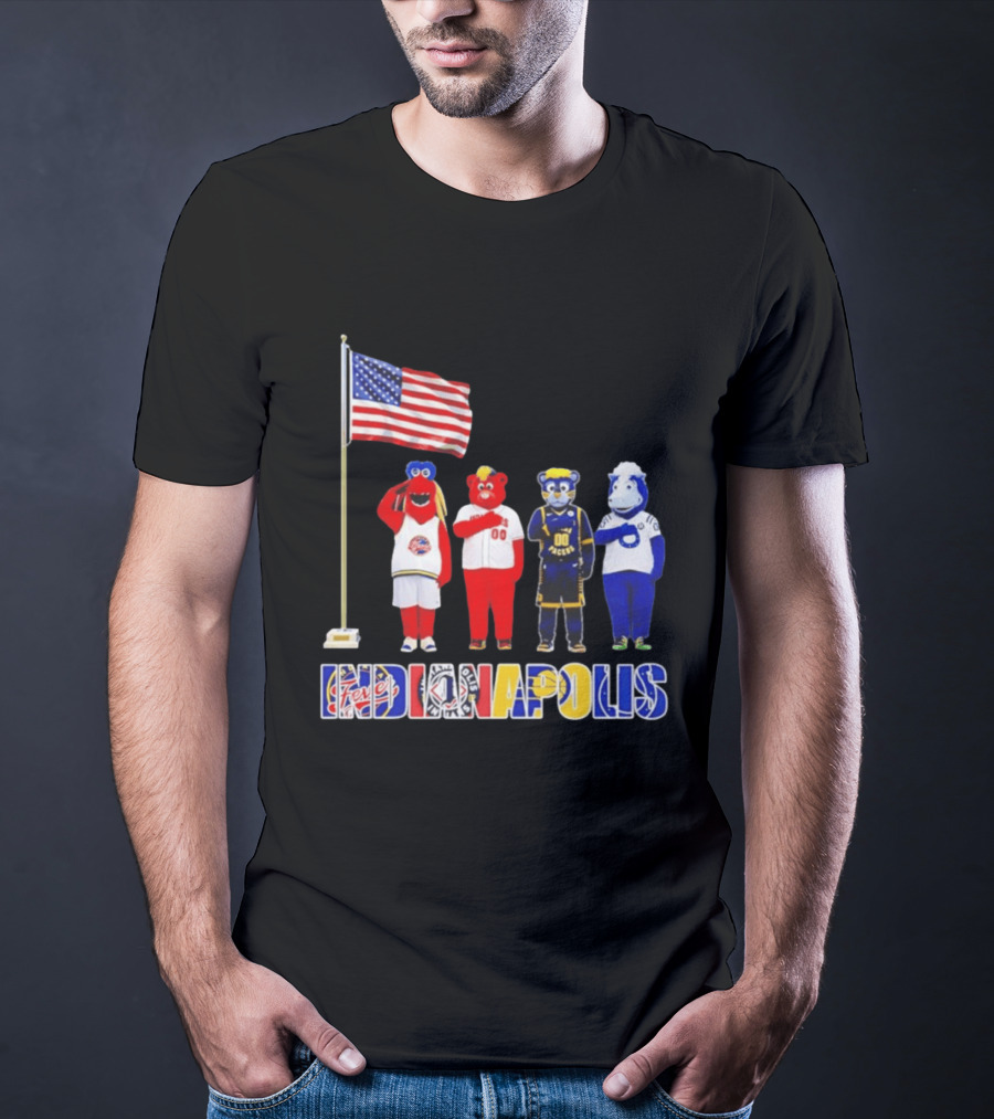 Indiana Fever Indianapolis Mascots Salute Flag With Pacers Colts T-Shirt