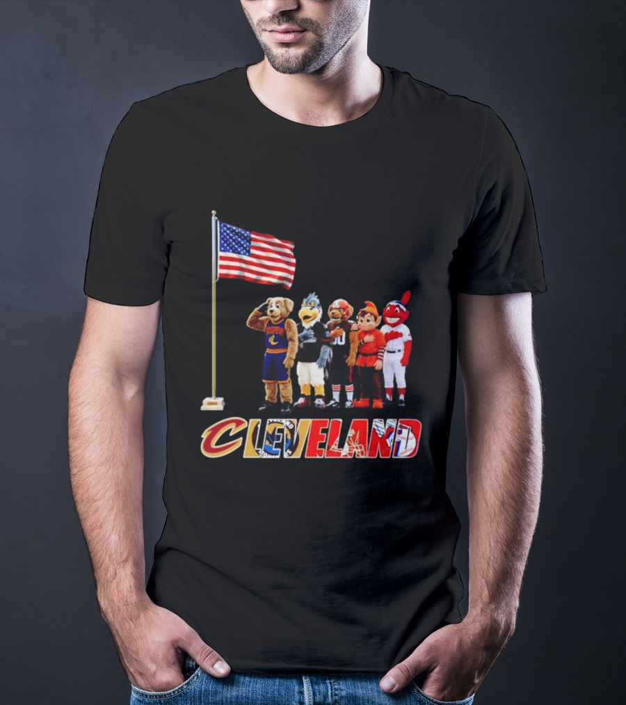 Cleveland Sports Mascots Salute The American Flag 2026 T-Shirt