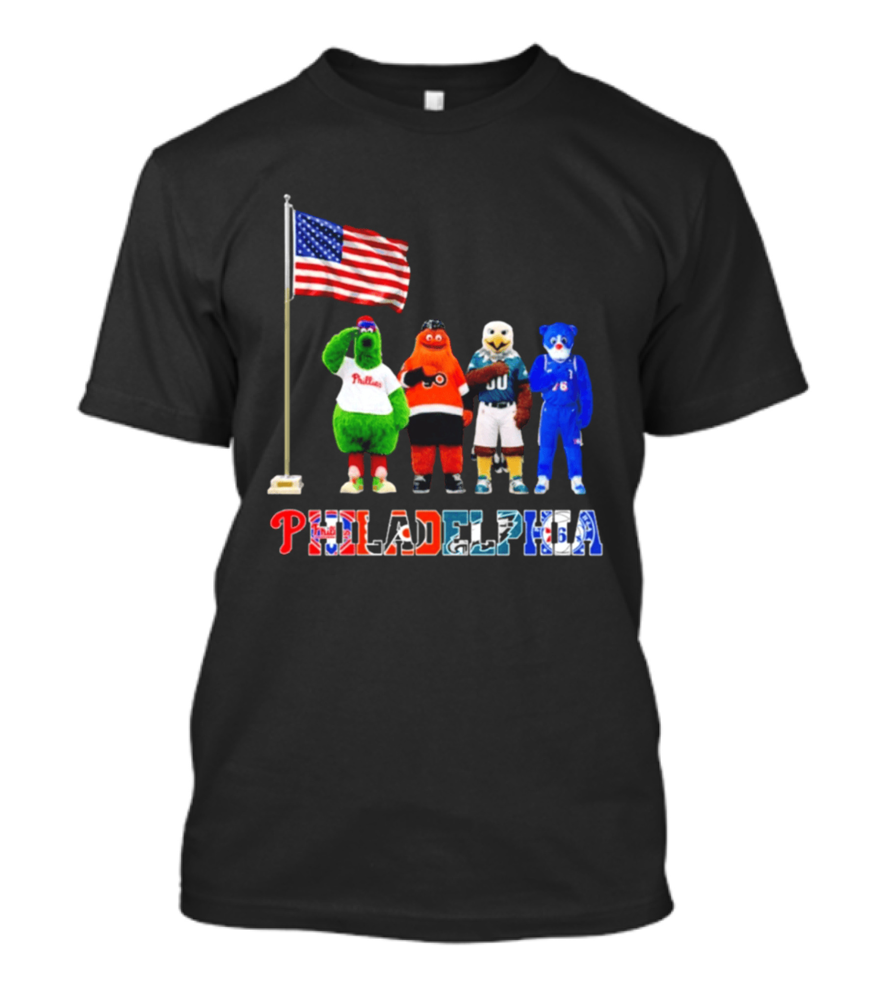 Philadelphia Mascots Saluting The American Flag T-Shirt