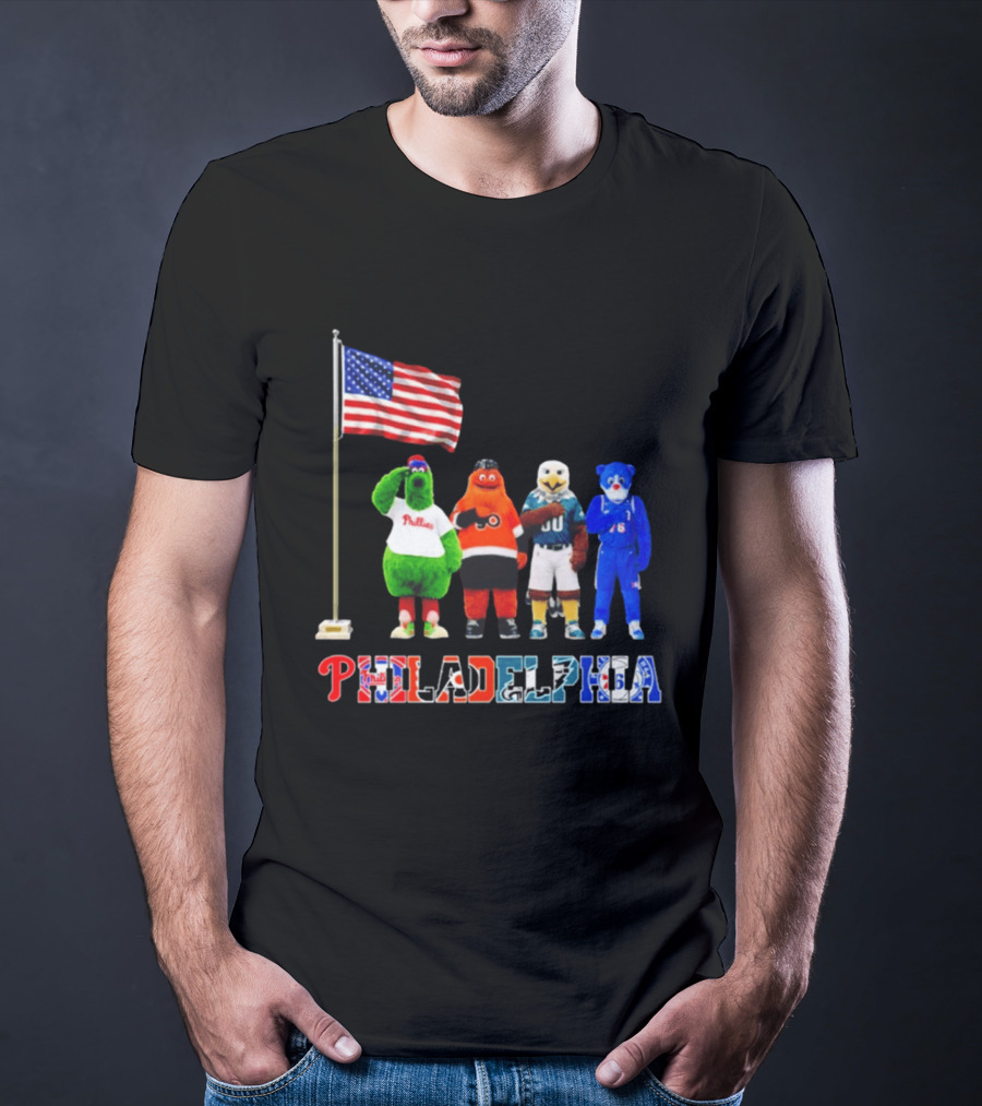 Philadelphia Mascots Saluting The American Flag T-Shirt