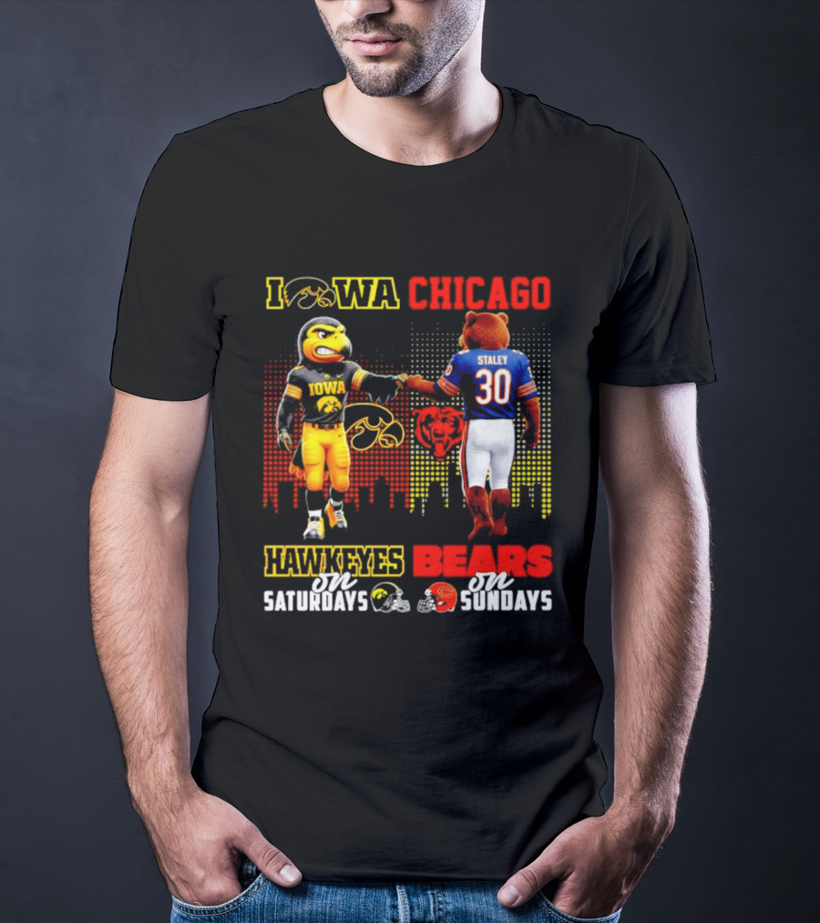 Iowa Hawkeyes Saturdays Chicago Bears Sundays City Skyline T-Shirt