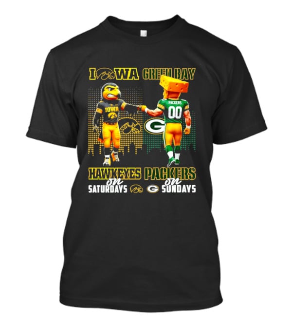 Iowa Hawkeyes On Saturdays Green Bay Packers On Sundays City Skyline T-Shirt