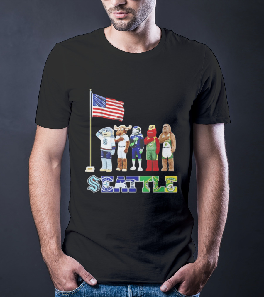 Seattle Kraken Mariners Seahawk Sounders SuperS Salute Flag T-Shirt