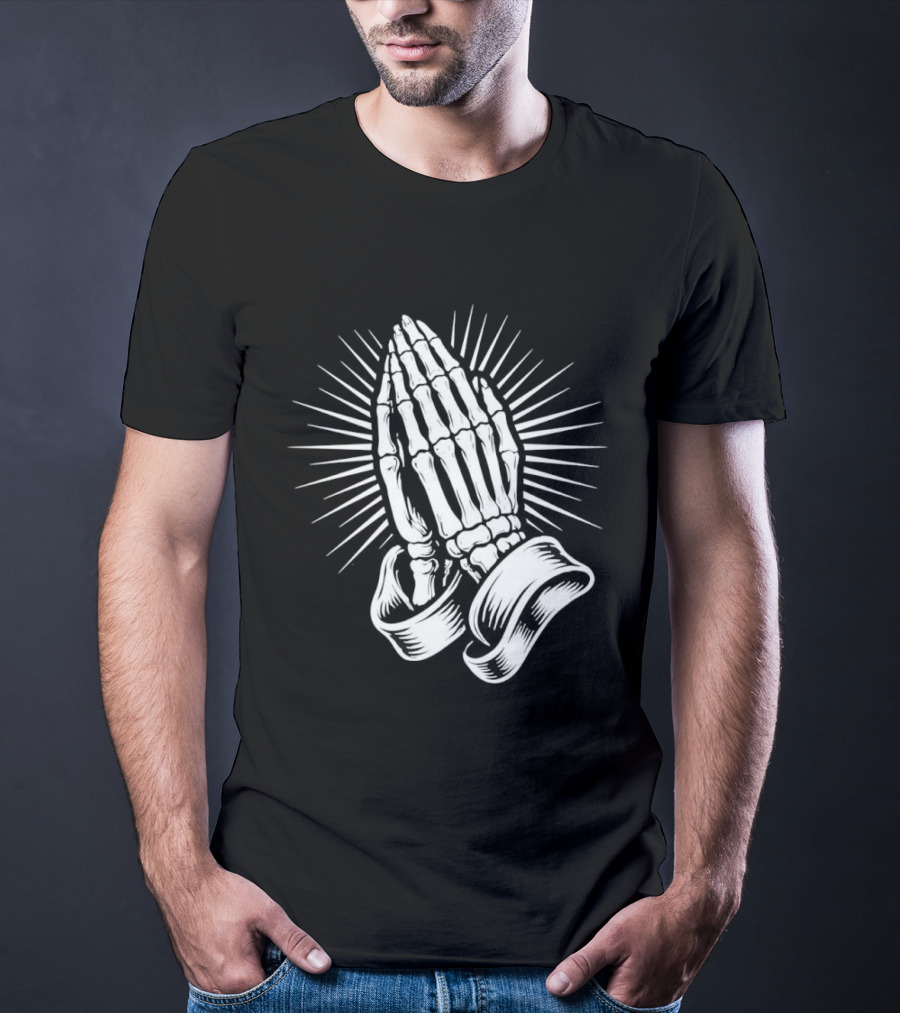 Skeleton Praying Hands Christian Symbol With Radiant Light T-Shirt