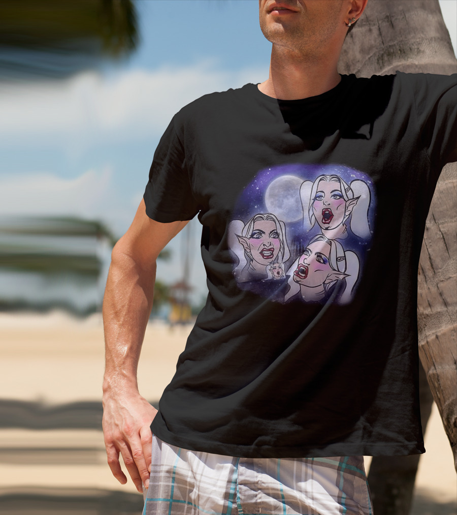 Majestic Howling Wolves Samantha Moonlit Night Fantasy T-Shirt