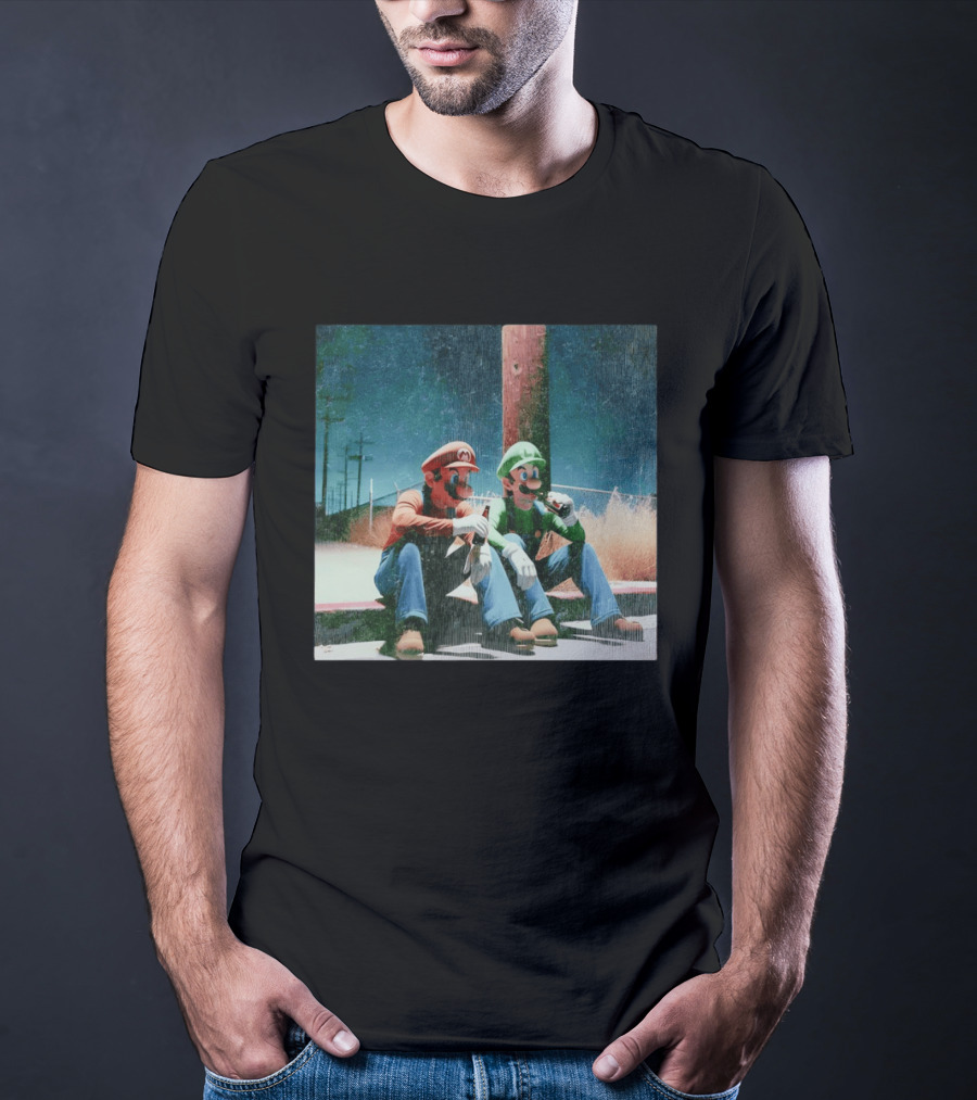 Super Mario Bros Mario And Luigi Relaxing And Drinking Scene T-Shirt