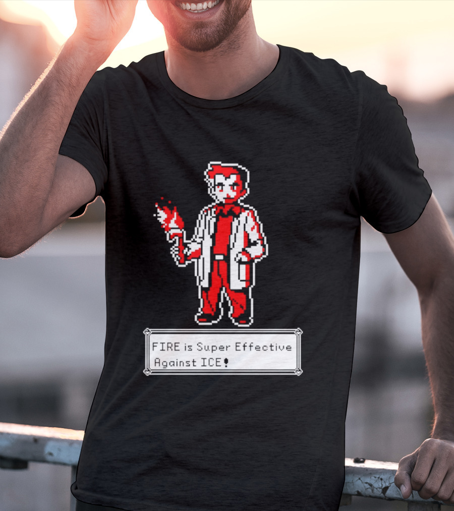 Fire Is Super Effective Against Ice Pixel Character Holding Flame In Retro Game T-Shirt
