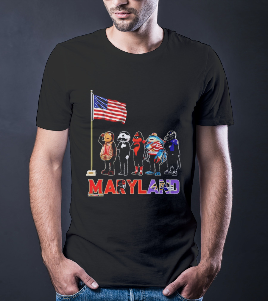 Maryland Mascots Saluting American Flag T-Shirt