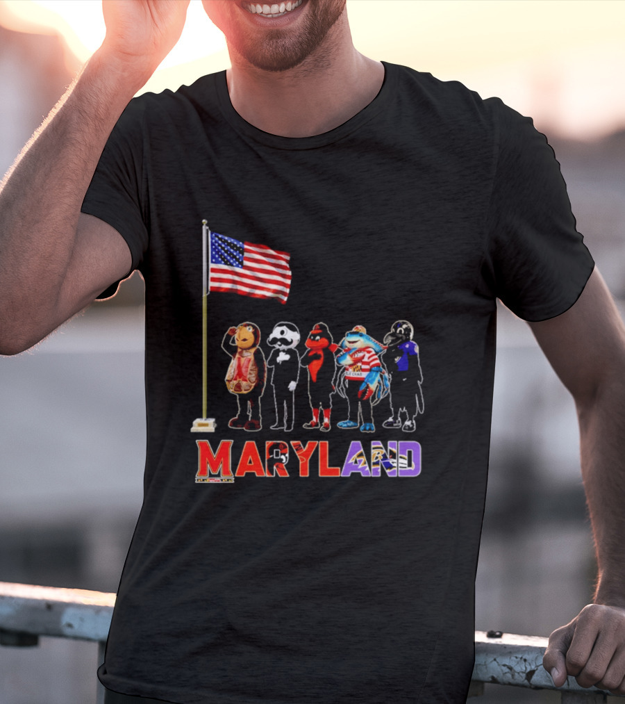 Maryland Mascots Saluting American Flag T-Shirt
