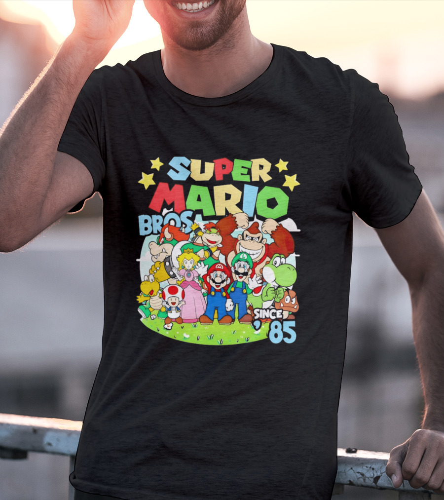 Super Mario Bros Characters And Stars Cartoon Since 85 T-Shirt