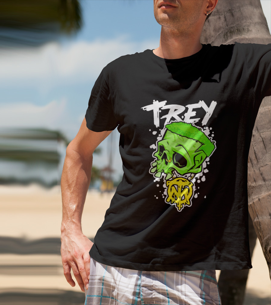 Trey Skull Green Neon Melting Art By Trey Miguel T-Shirt