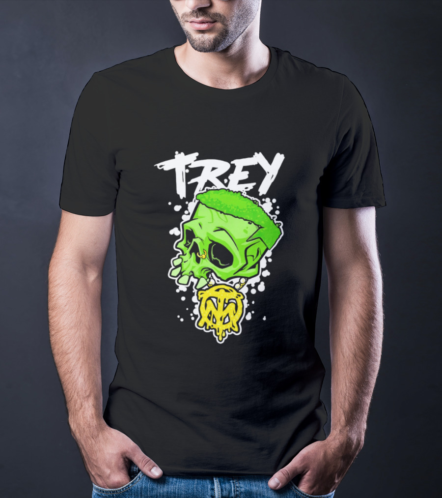 Trey Skull Green Neon Melting Art By Trey Miguel T-Shirt
