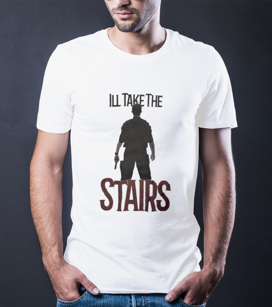 I'll Take The Stairs Shadowy Figure With Gun T-Shirt