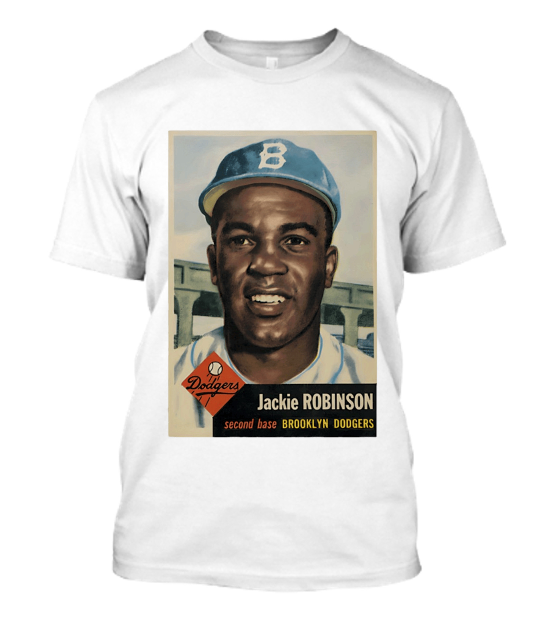 Dodgers Jackie Robinson Second Base Brooklyn Dodgers Topps Baseball Card T-Shirt