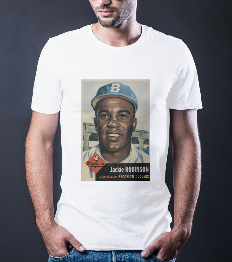 Dodgers Jackie Robinson Second Base Brooklyn Dodgers Topps Baseball Card T-Shirt
