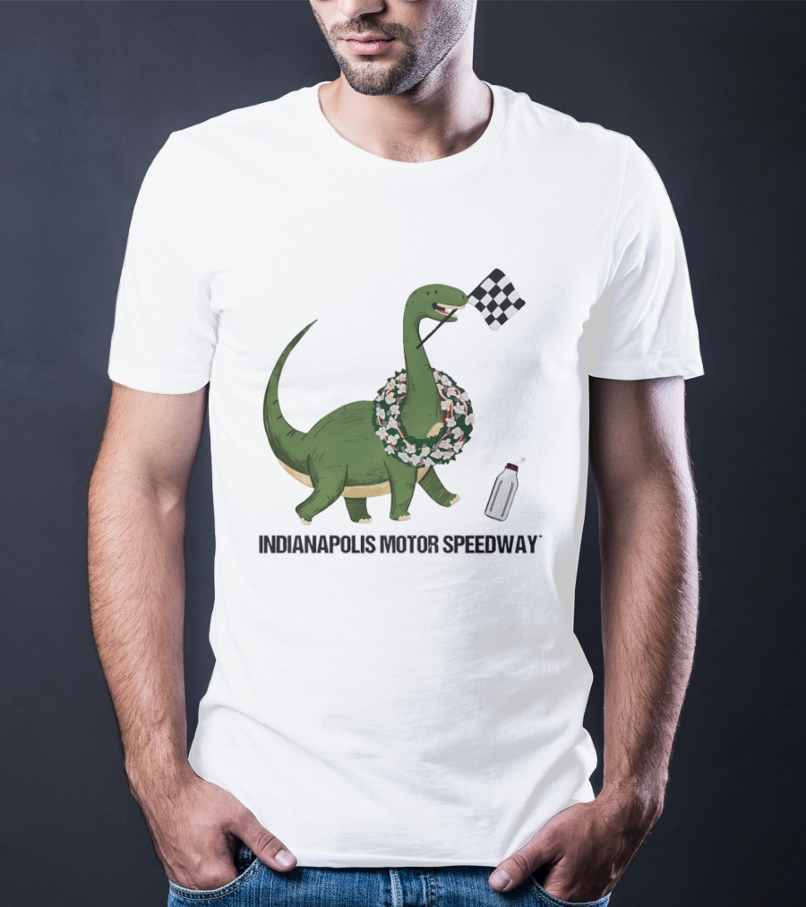Indianapolis Motor Speedway Dinosaur Checkered Flag Toddler Racing T-Shirt