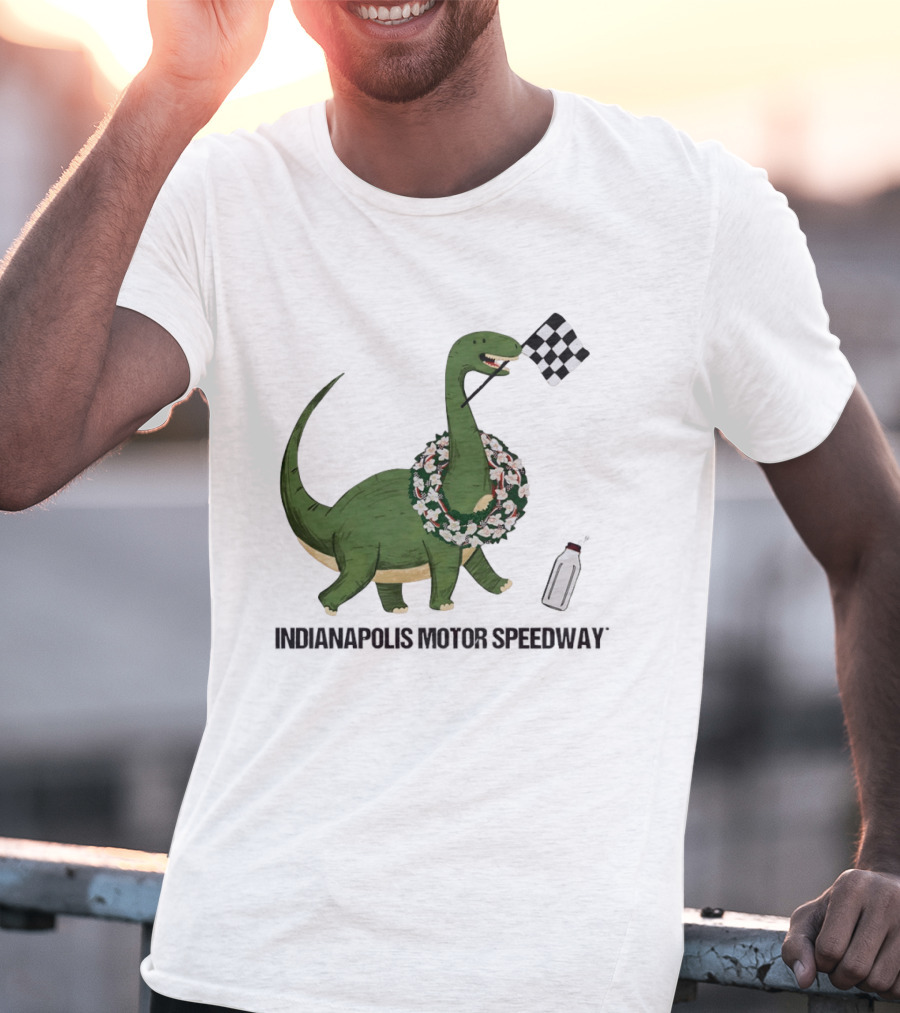 Indianapolis Motor Speedway Dinosaur Checkered Flag Toddler Racing T-Shirt
