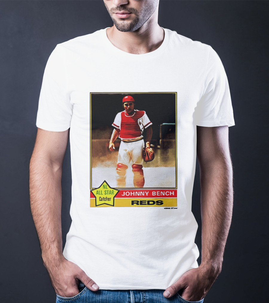Johnny Bench Cincinnati Reds 1976 Topps NL All Star Catcher Retro Card T-Shirt