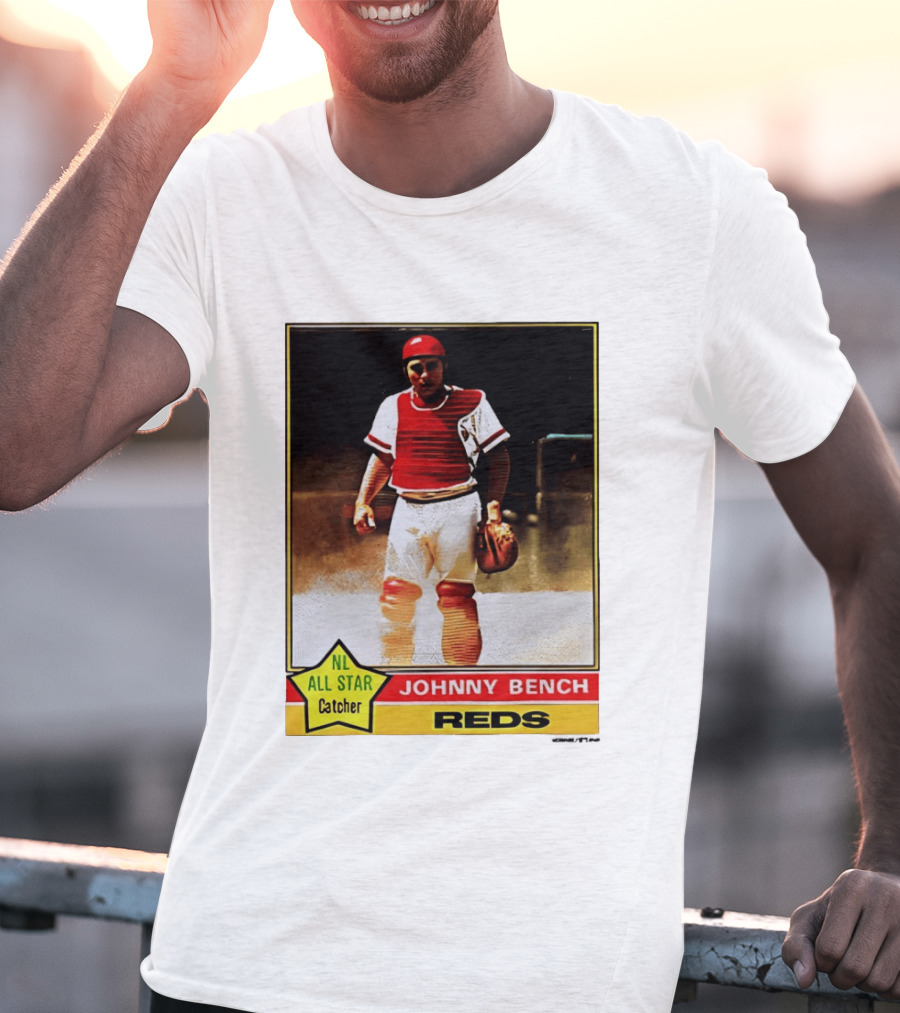 Johnny Bench Cincinnati Reds 1976 Topps NL All Star Catcher Retro Card T-Shirt
