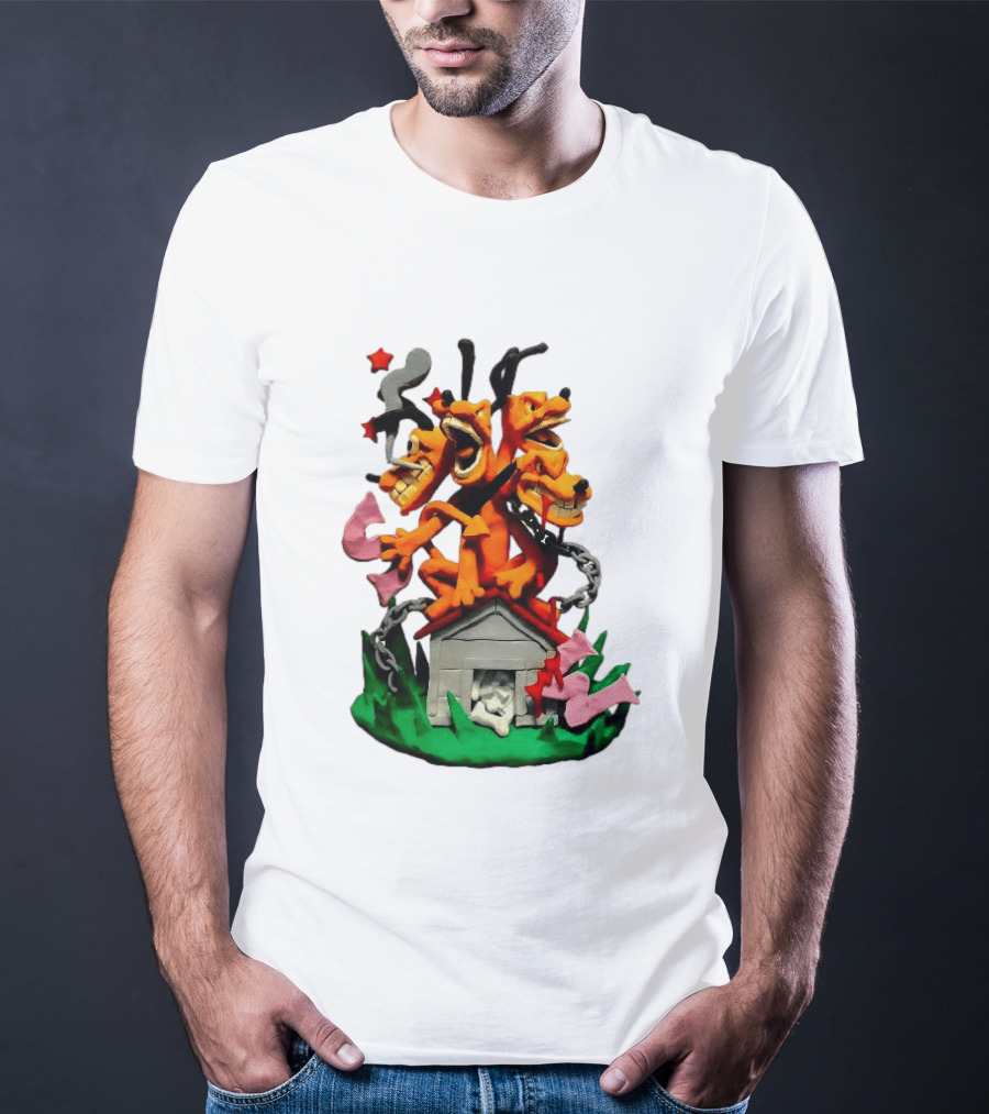 Hell Hound Three Headed Cerberus In Chains With Bone House T-Shirt