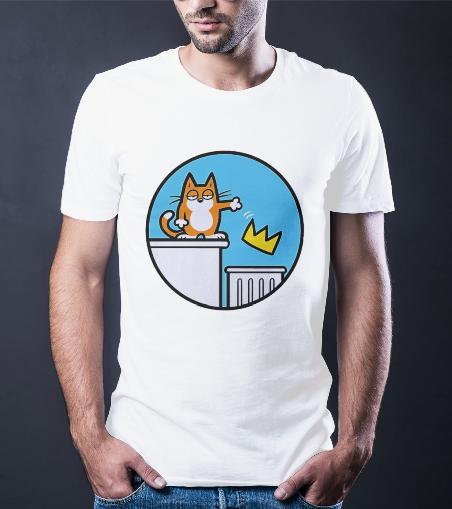 Orange Cat Discarding Crown No King Mark Parisi T-Shirt