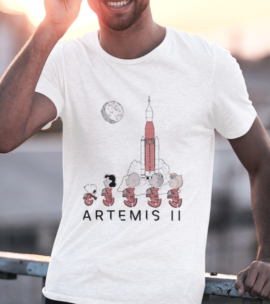 Peanuts Characters Astronaut Outfits Moon Artemis II Rocket T-Shirt