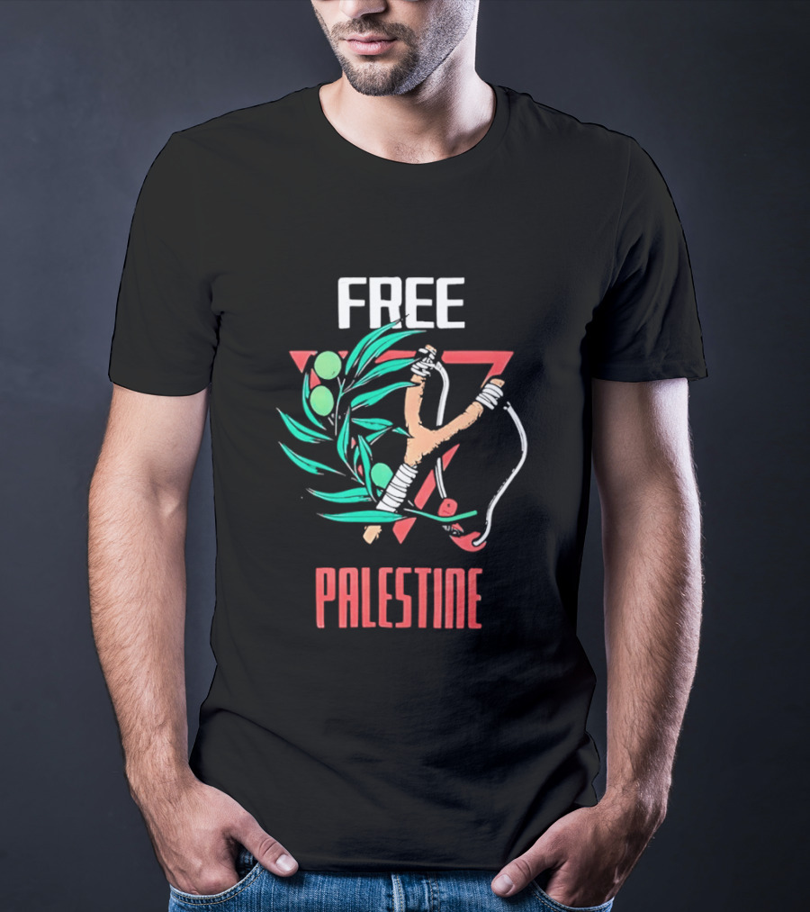 Free Palestine Slingshot And Olive Branch T-Shirt