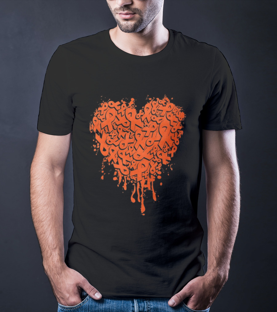 Orange Ribbon Melting Heart Shape Awareness T-Shirt