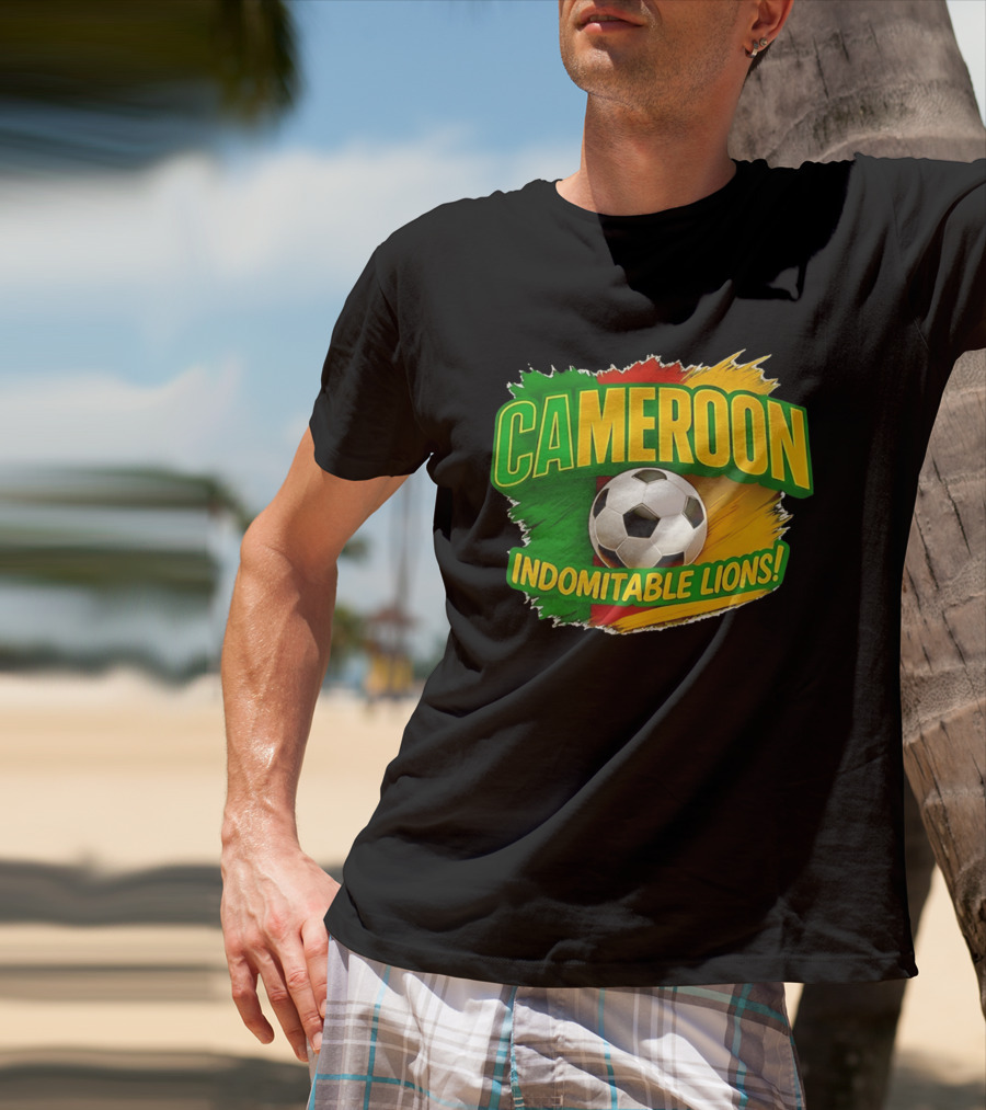 Cameroon Indomitable Lions Soccer Ball Icon With Colorful Brush Strokes T-Shirt