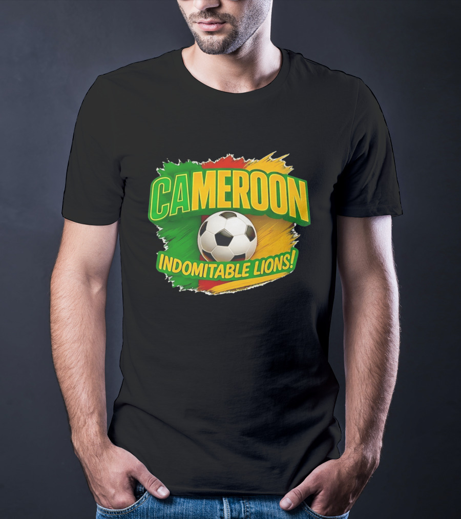 Cameroon Indomitable Lions Soccer Ball Icon With Colorful Brush Strokes T-Shirt