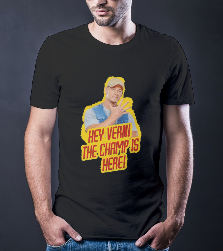 John Cena Hey Vern The Champ Is Here Hand Gesture Yellow Highlight T-Shirt
