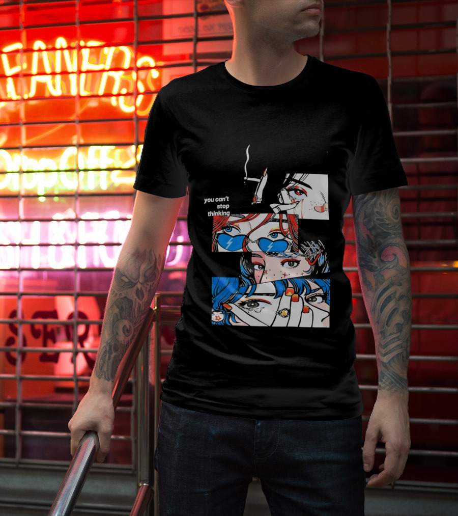 Rapidstreet Men Harajuku You Can't Stop Thinking Anime Vibrant Character Aesthetic T-Shirt