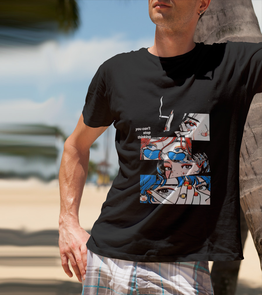 Rapidstreet Men Harajuku You Can't Stop Thinking Anime Vibrant Character Aesthetic T-Shirt
