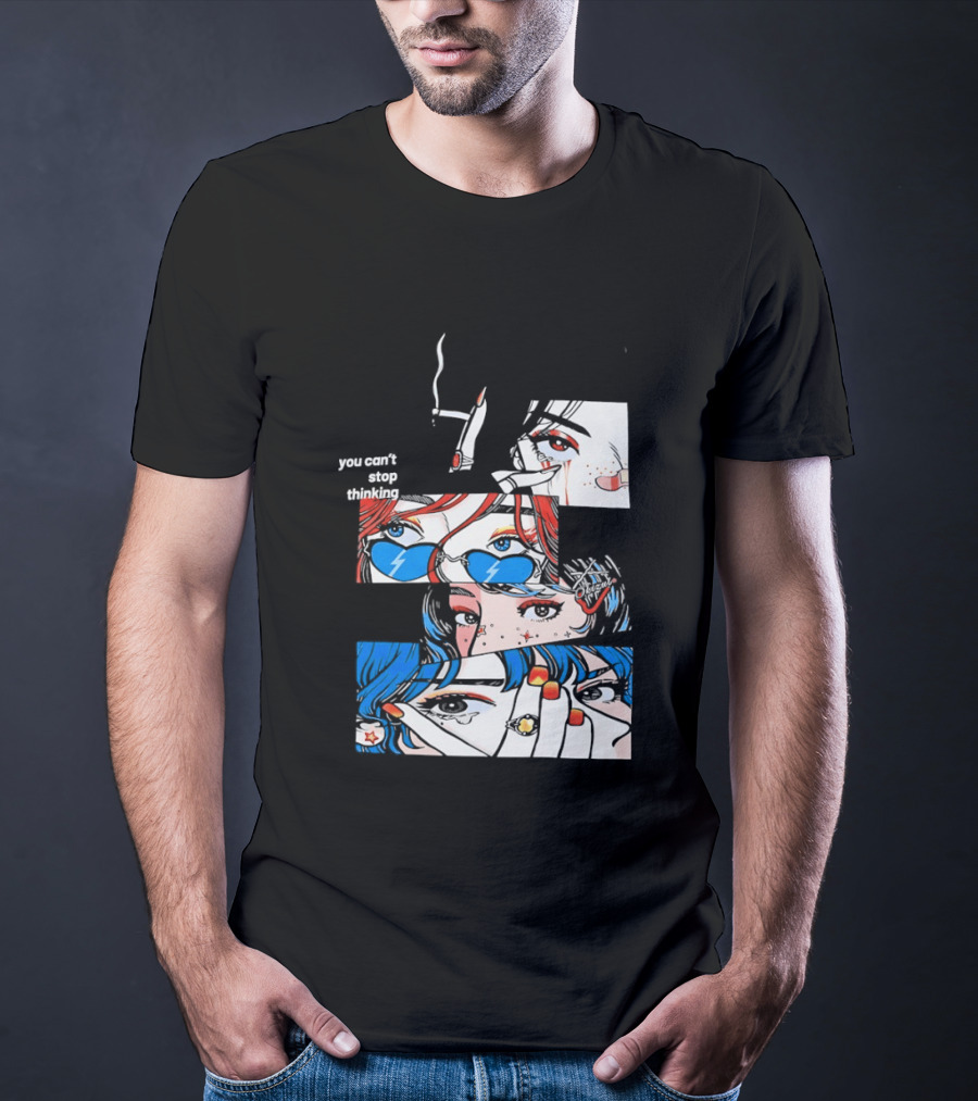 Rapidstreet Men Harajuku You Can't Stop Thinking Anime Vibrant Character Aesthetic T-Shirt