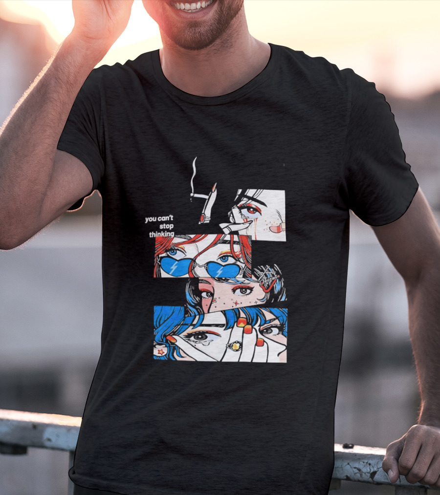 Rapidstreet Men Harajuku You Can't Stop Thinking Anime Vibrant Character Aesthetic T-Shirt