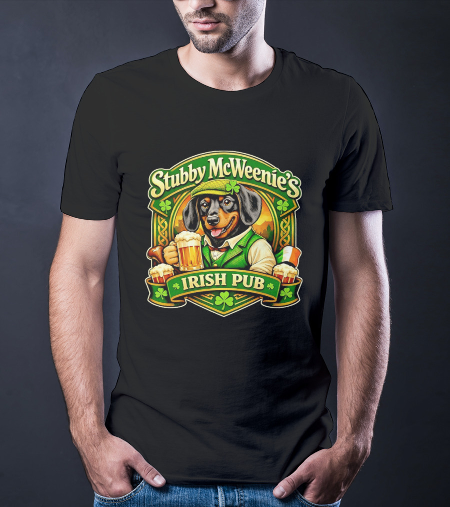 Stubby McWeenie's Irish Pub Dachshund Beer St Patrick's Day T-Shirt