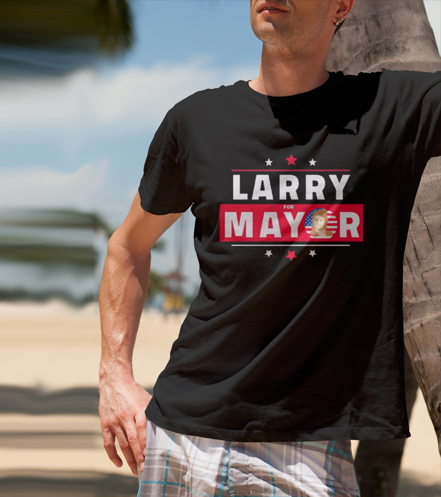 Larry For Mayor American Flag Style Candidate Image T-Shirt