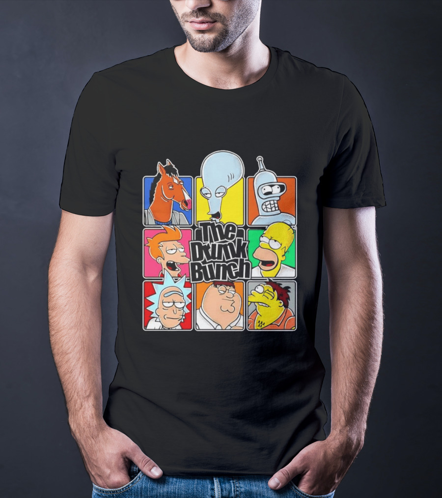 The Drunk Bunch Bojack Horseman Roger Bender Fry Rick Homer Peter Griffin Barney Gumble T-Shirt