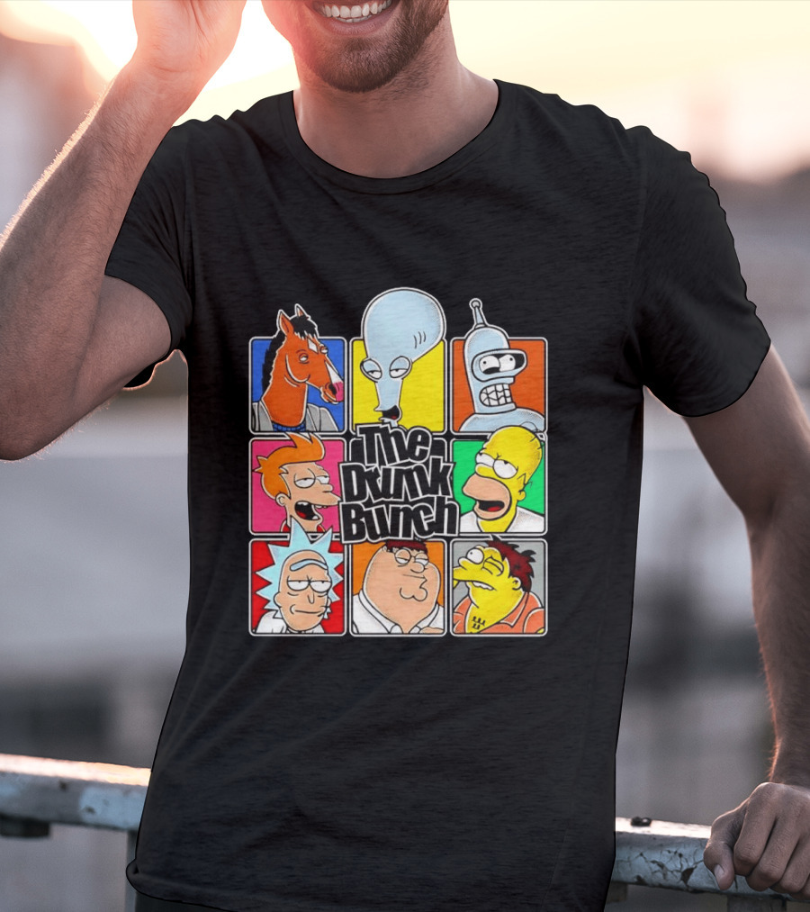 The Drunk Bunch Bojack Horseman Roger Bender Fry Rick Homer Peter Griffin Barney Gumble T-Shirt