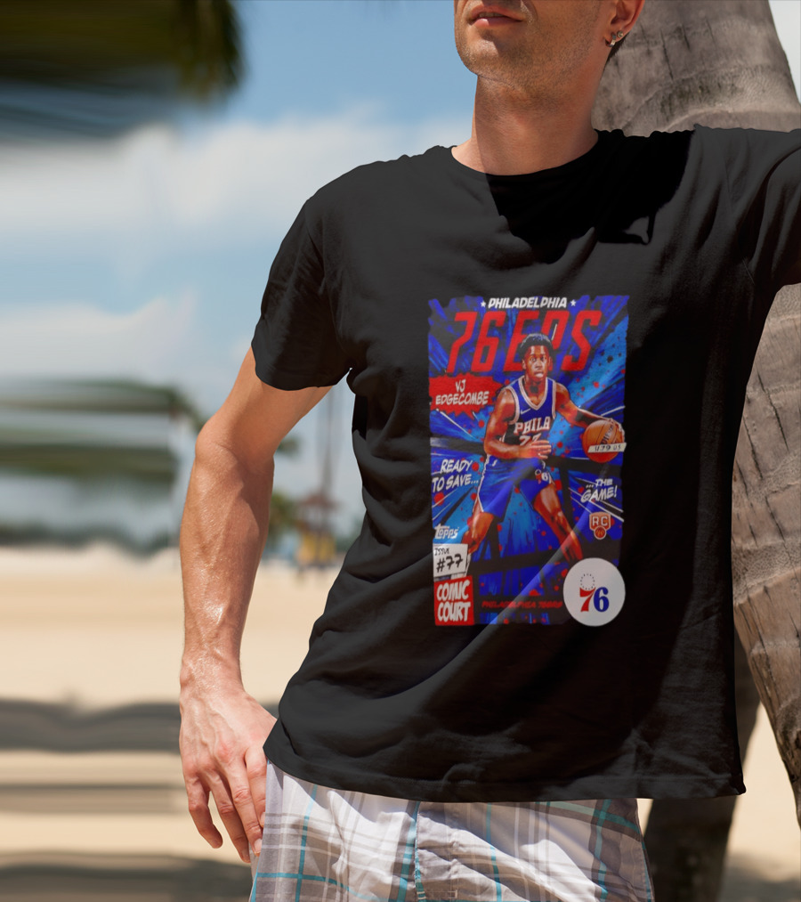 Philadelphia 76ers VJ Edgecombe Comic Court Ready To Save The Game T-Shirt