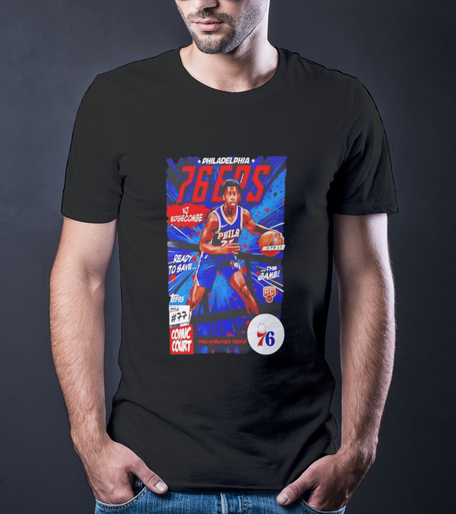 Philadelphia 76ers VJ Edgecombe Comic Court Ready To Save The Game T-Shirt